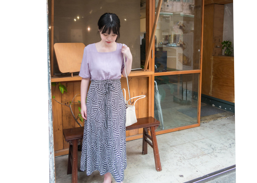 Geometric 黑白幾何花紋垂感彈性, Skirt/ SK8613