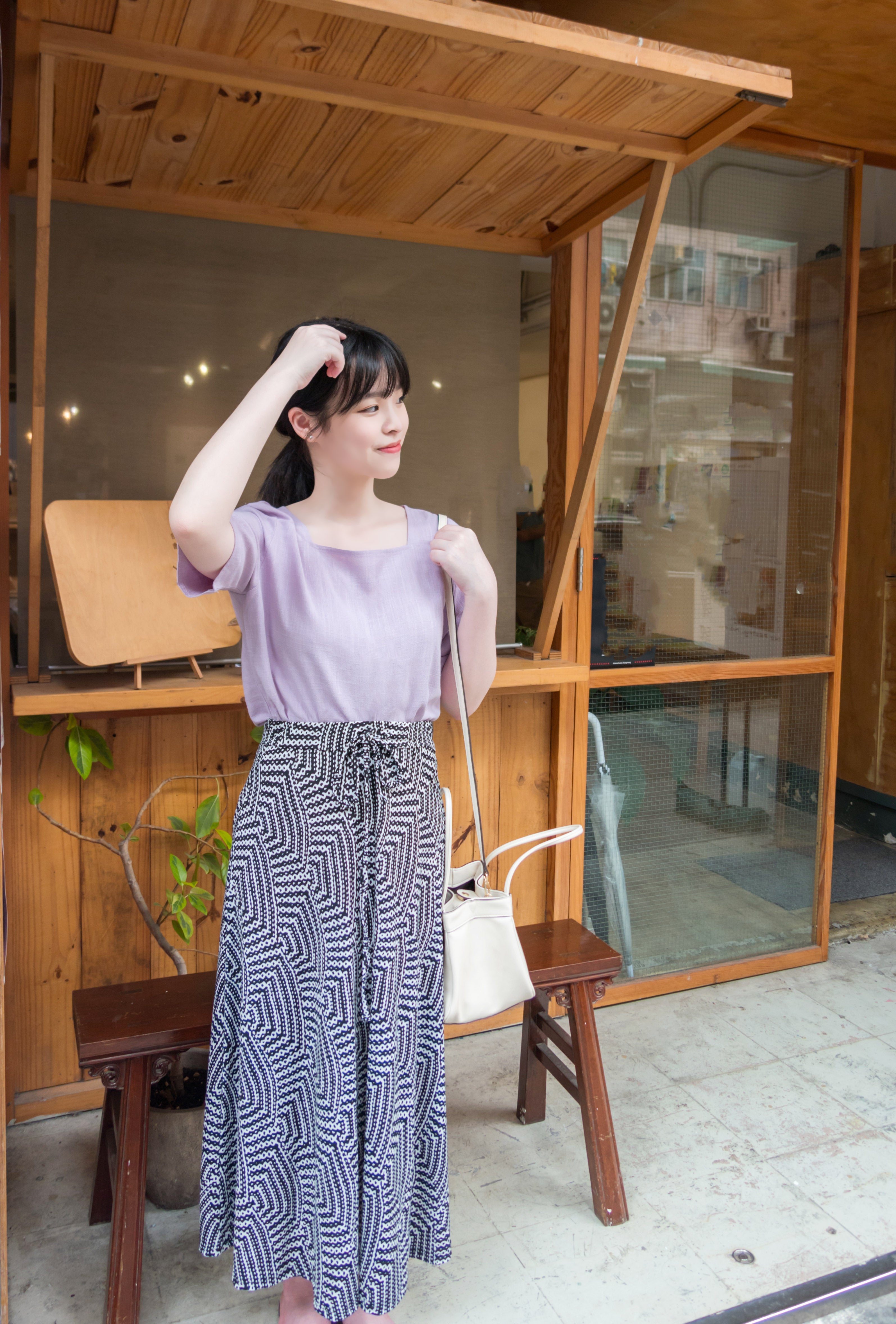 Geometric 黑白幾何花紋垂感彈性, Skirt/ SK8613