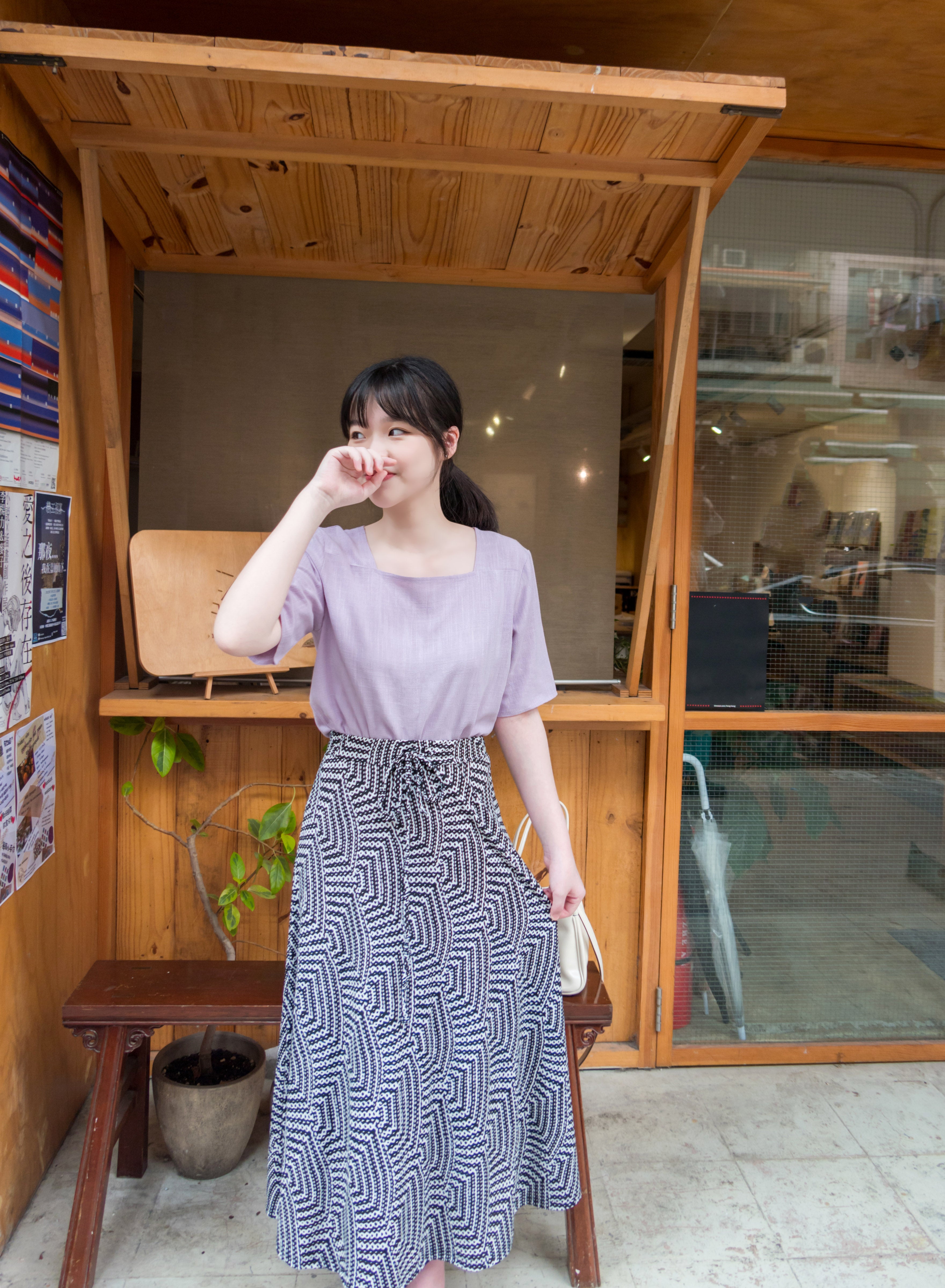 Geometric 黑白幾何花紋垂感彈性, Skirt/ SK8613