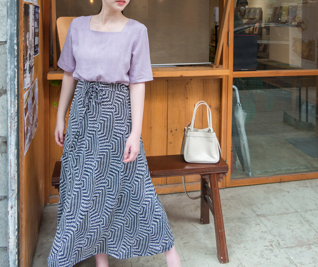 Geometric 黑白幾何花紋垂感彈性, Skirt/ SK8613