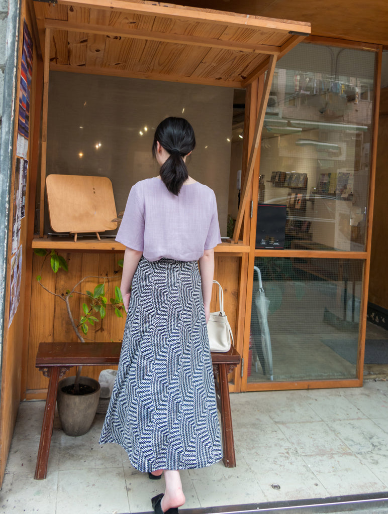 Geometric 黑白幾何花紋垂感彈性, Skirt/ SK8613