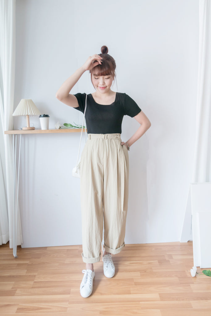Square Belt 方形腰帶超闊褲管蘿蔔褲, Carrot Pants/ PT8344