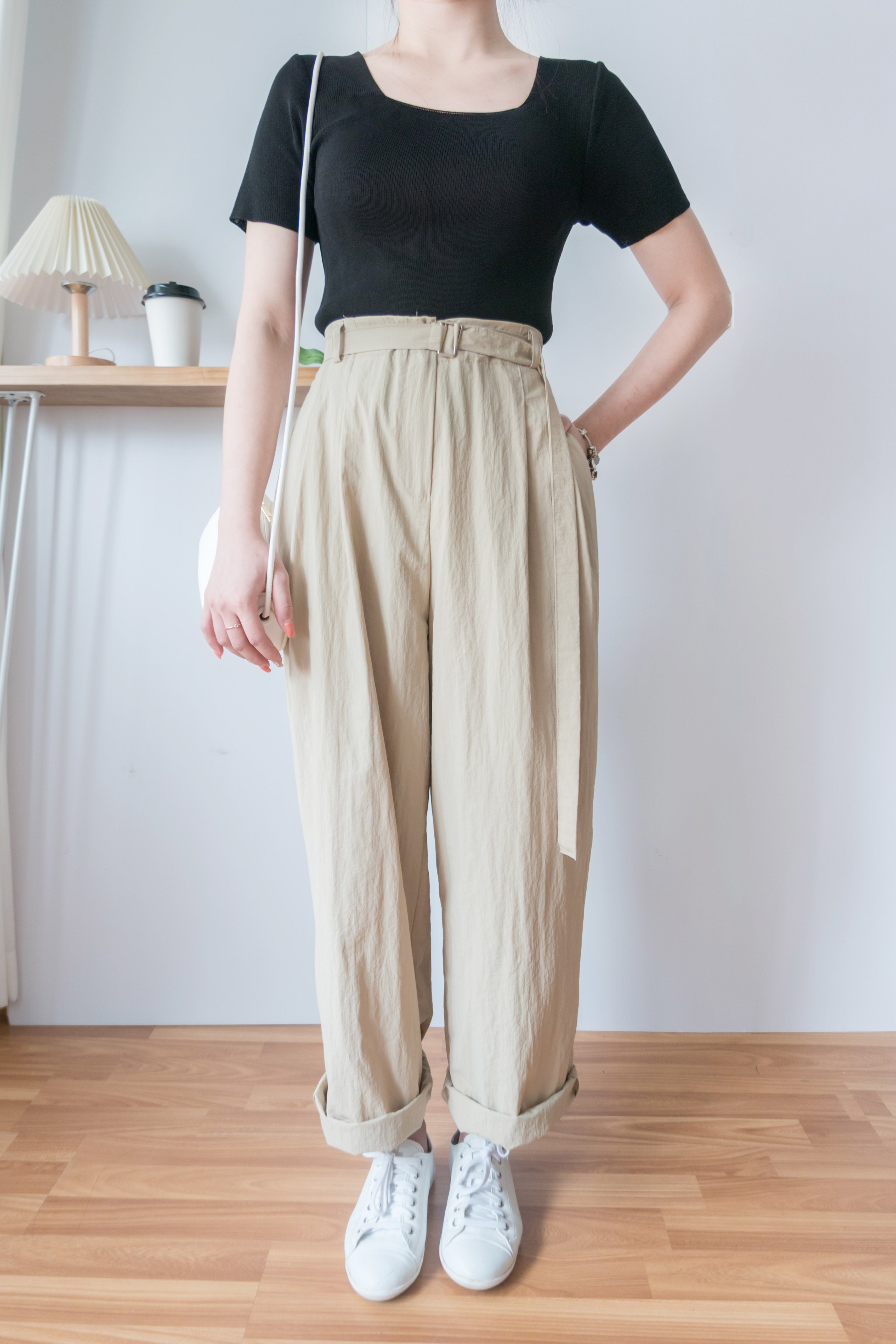 Square Belt 方形腰帶超闊褲管蘿蔔褲, Carrot Pants/ PT8344