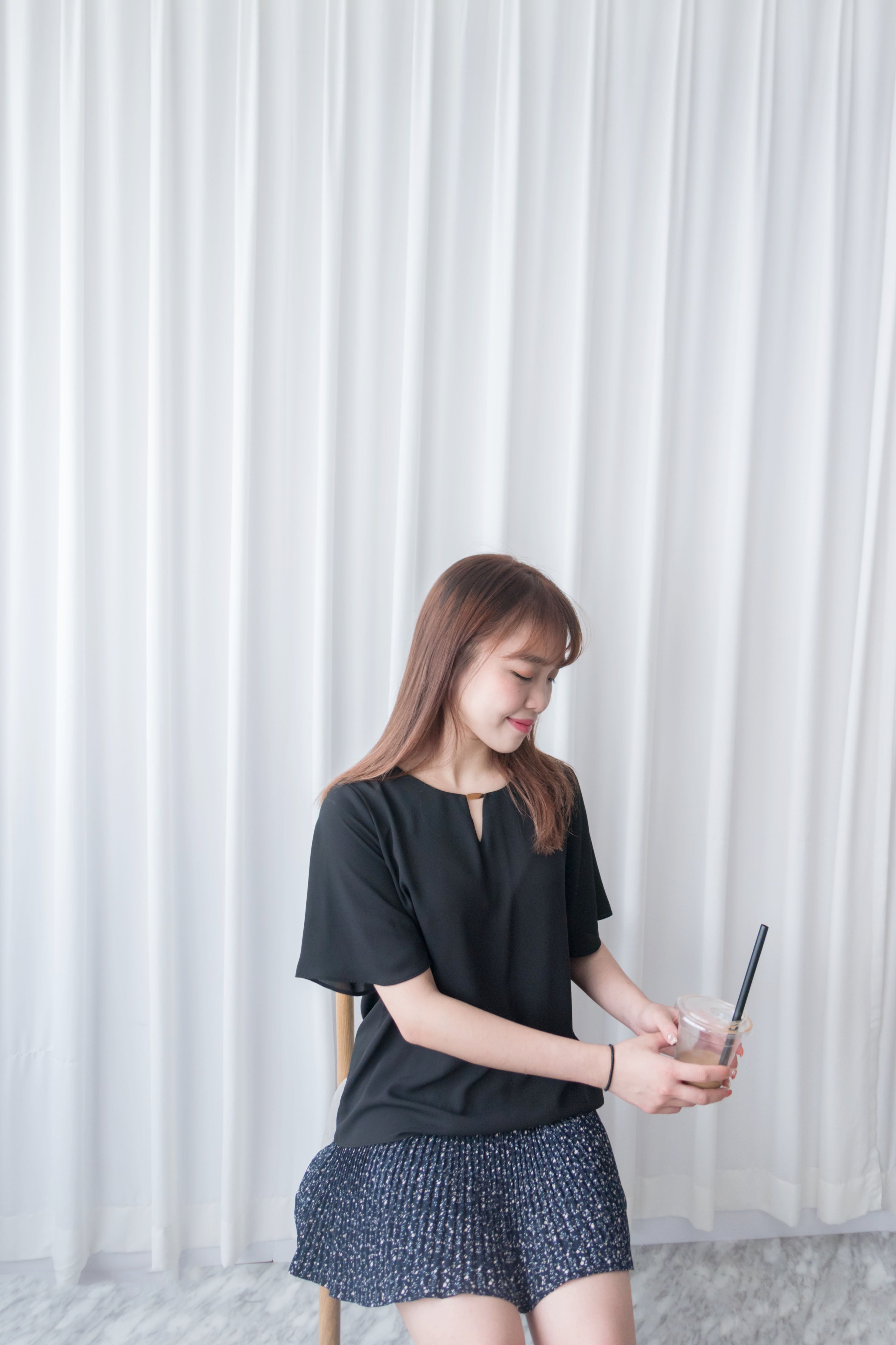 Navy Floral 細百褶小波浪裙擺裙褲, Skirt/ SK8612