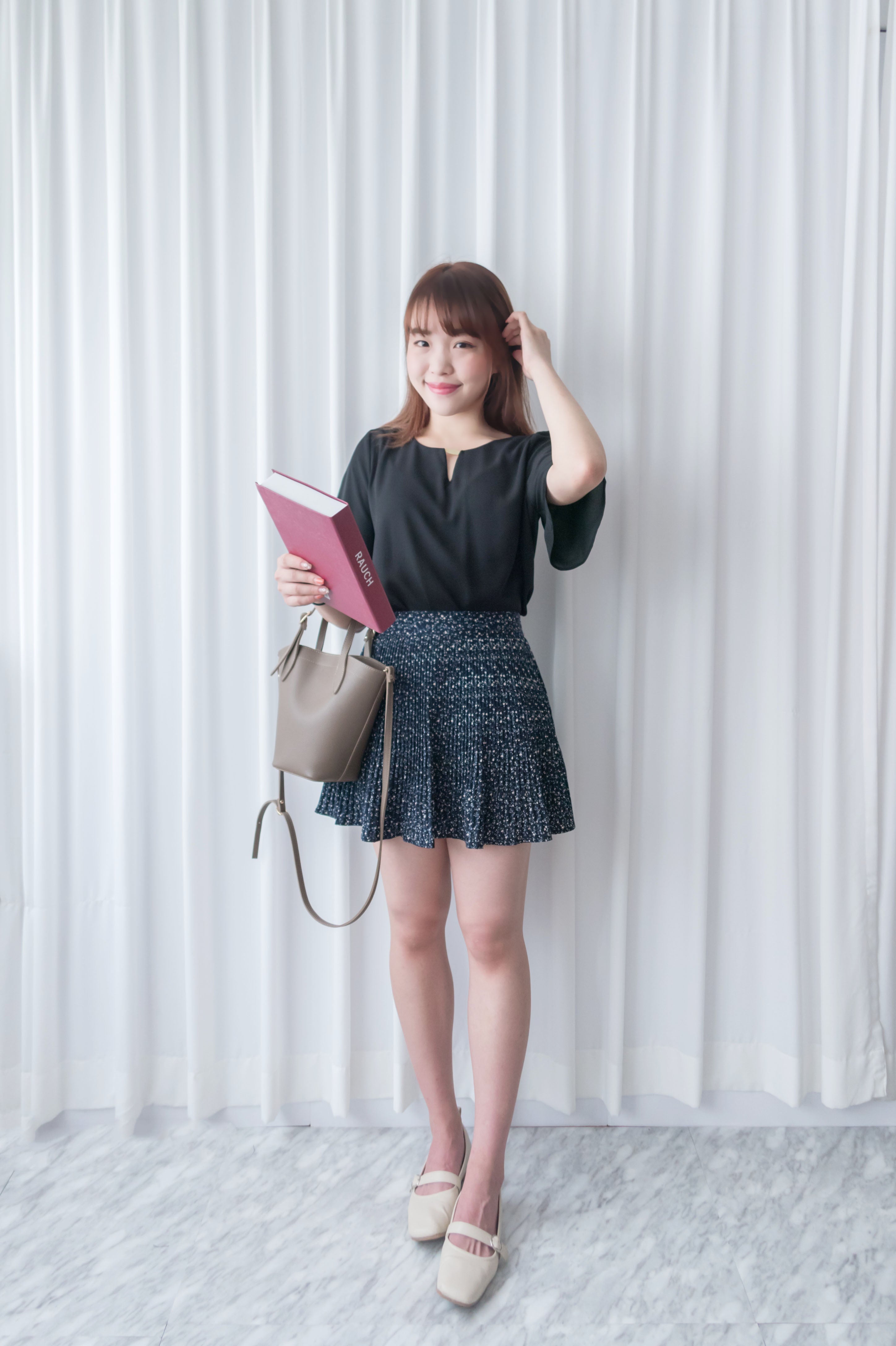 Navy Floral 細百褶小波浪裙擺裙褲, Skirt/ SK8612