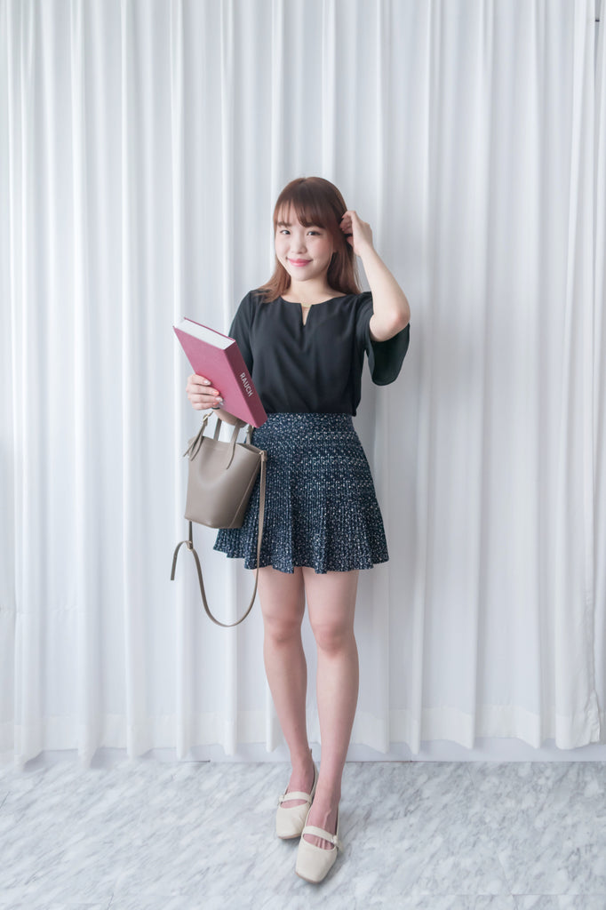 Navy Floral 細百褶小波浪裙擺裙褲, Skirt/ SK8612