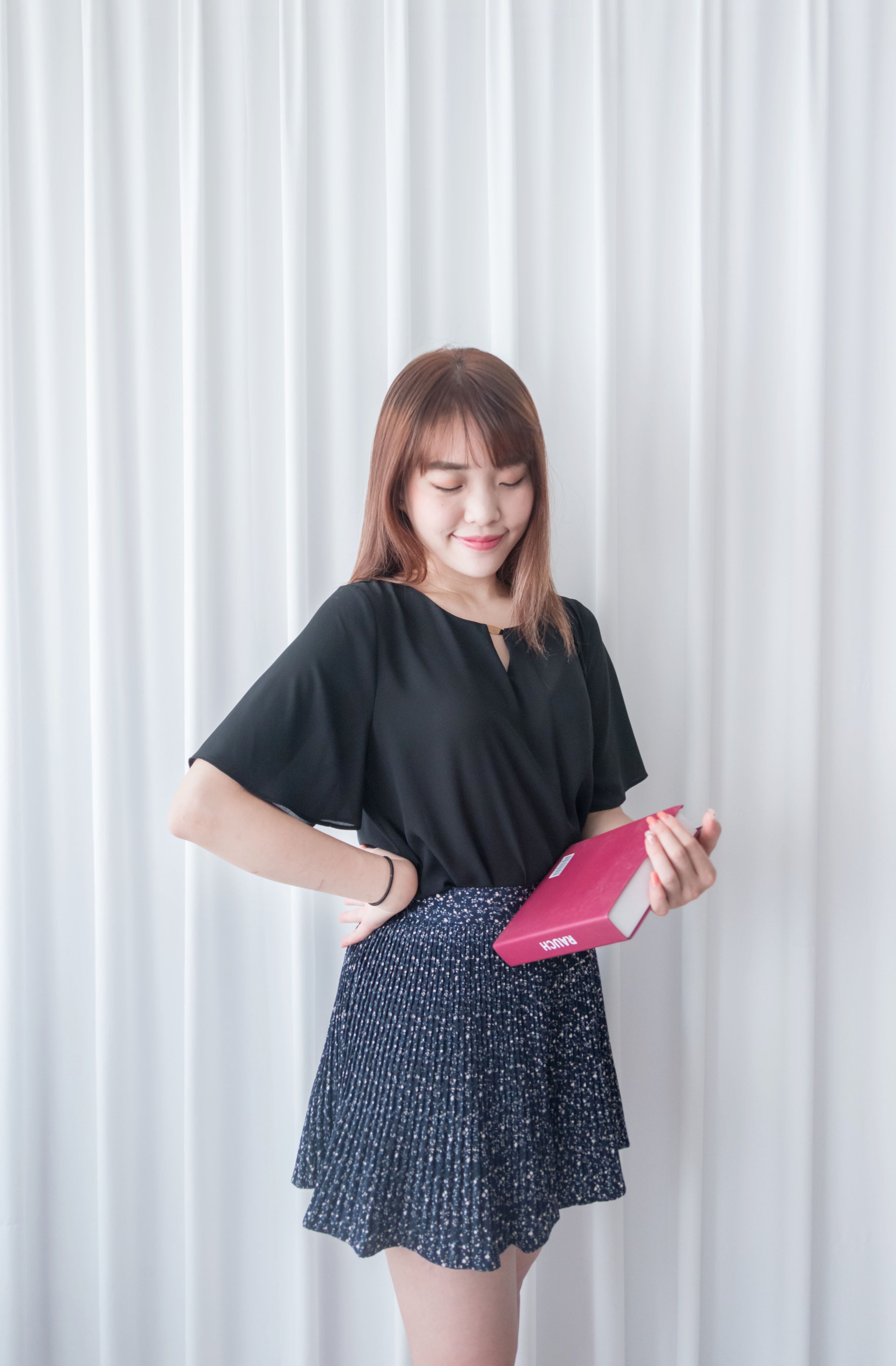Navy Floral 細百褶小波浪裙擺裙褲, Skirt/ SK8612