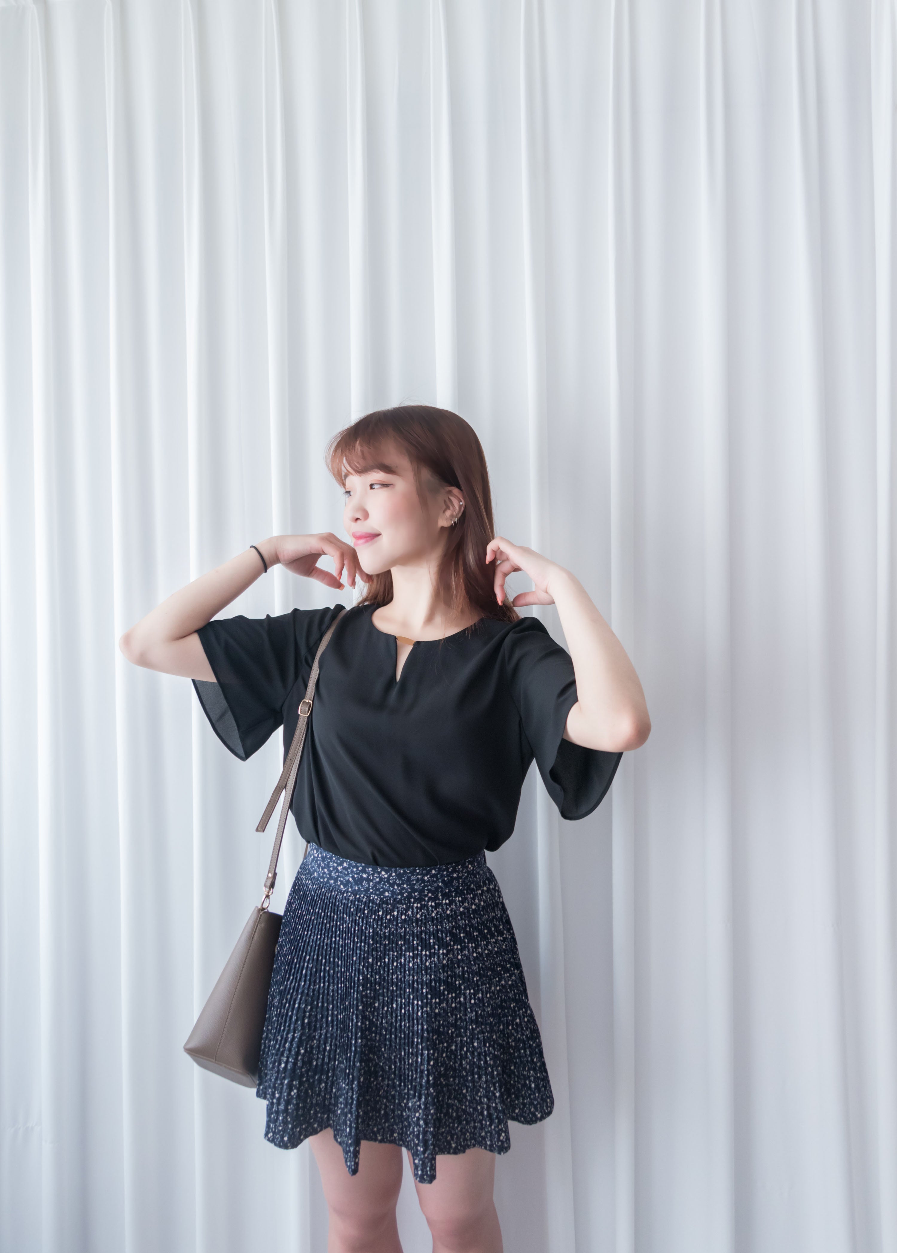 Navy Floral 細百褶小波浪裙擺裙褲, Skirt/ SK8612