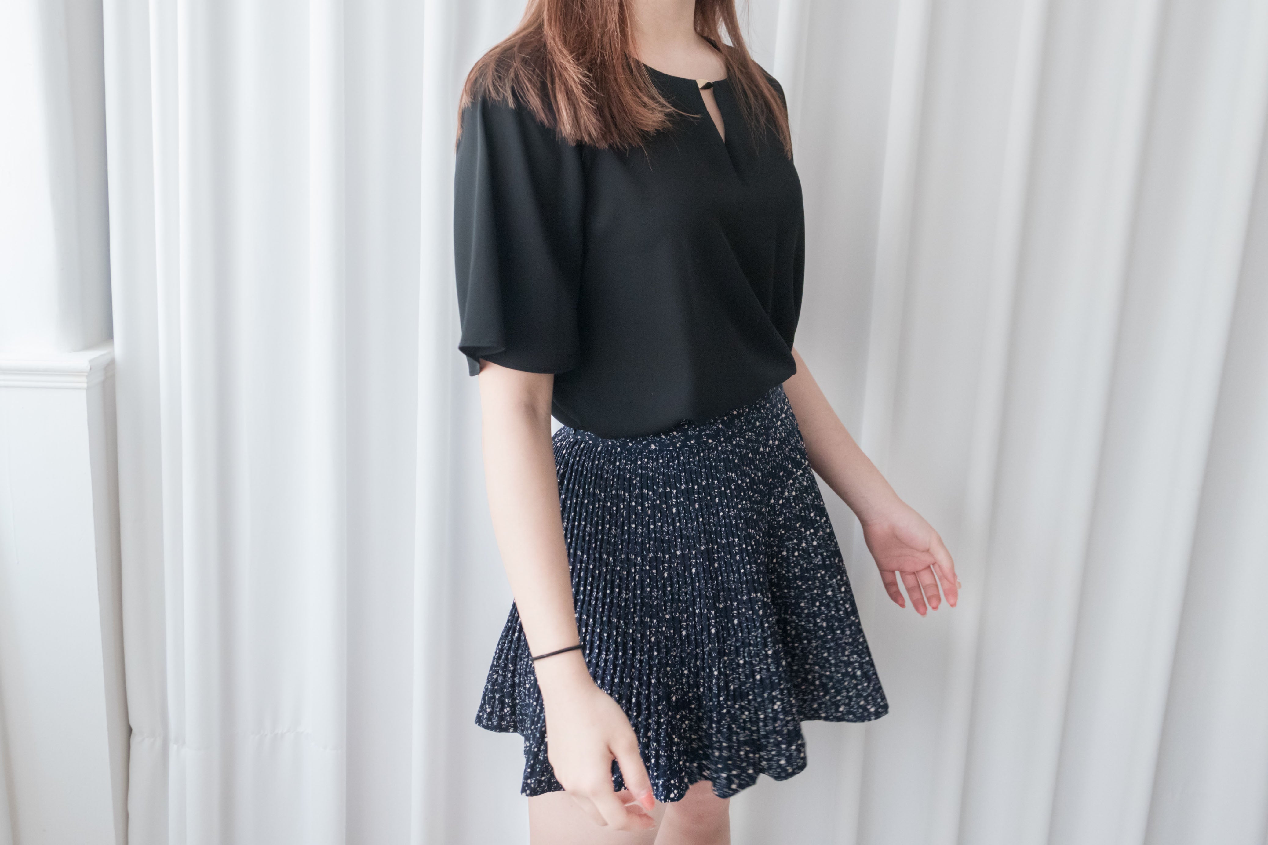 Navy Floral 細百褶小波浪裙擺裙褲, Skirt/ SK8612