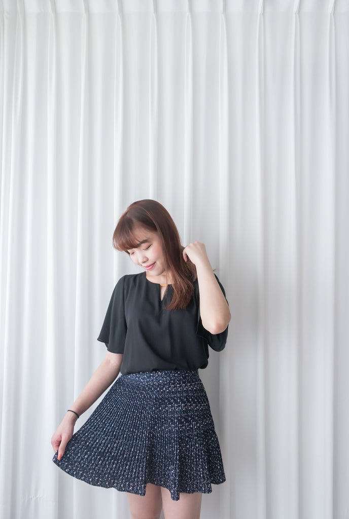 Navy Floral 細百褶小波浪裙擺裙褲, Skirt/ SK8612