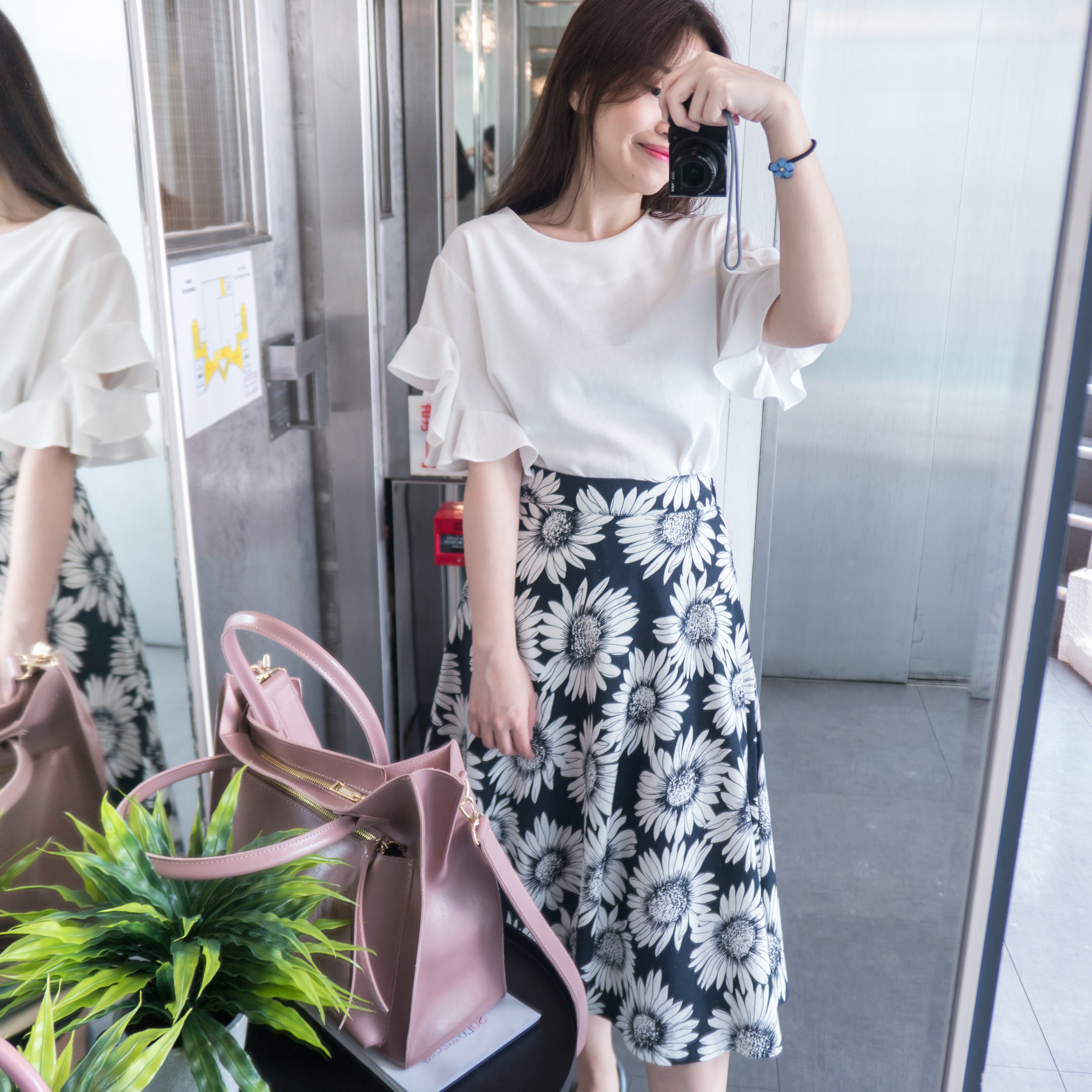 Big Daisy 日系感大印花後橡筋A形裙, Skirt/ SK8181