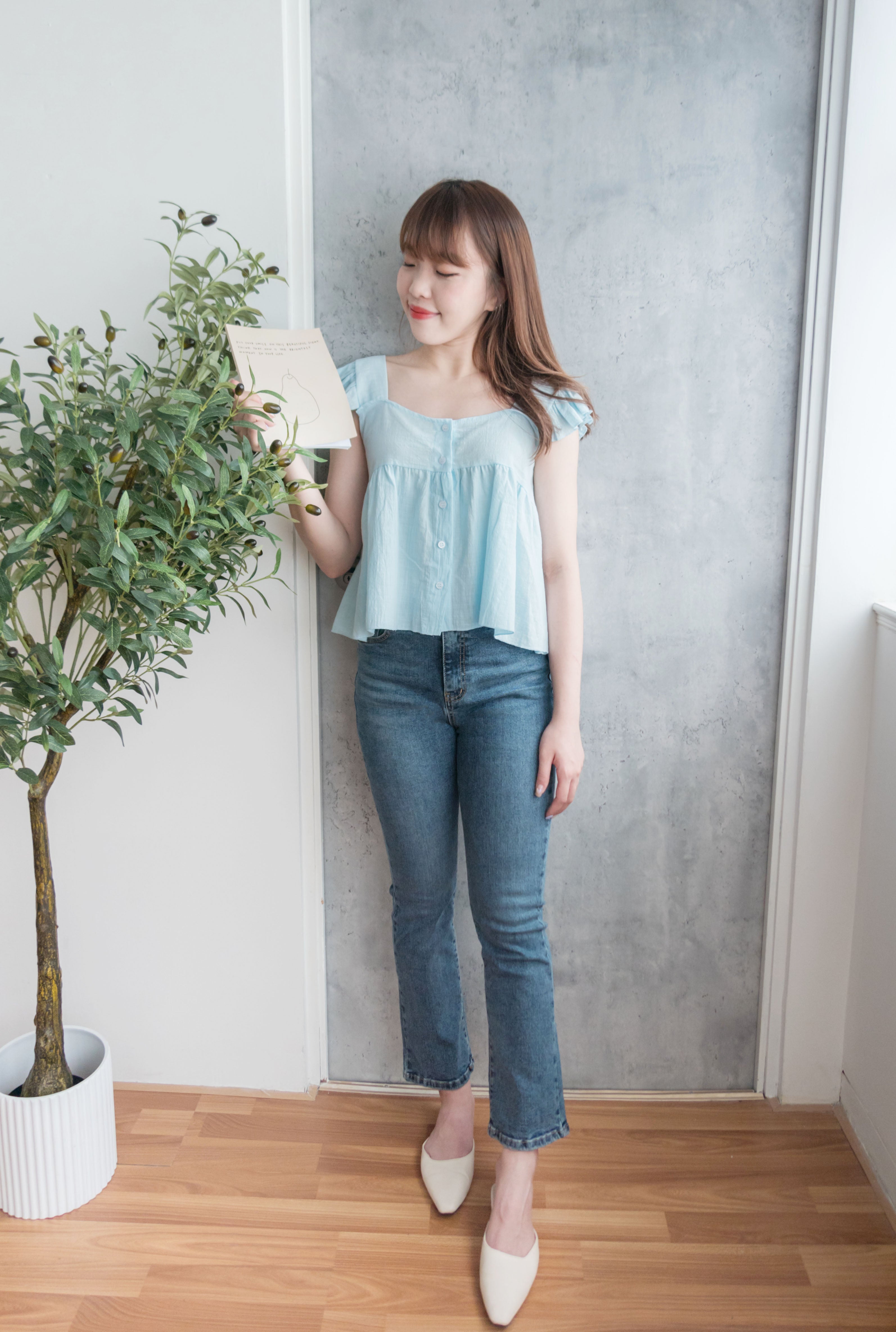 Ruffle 方領小袖高腰線, Blouse/ BU8831 (white sold out)