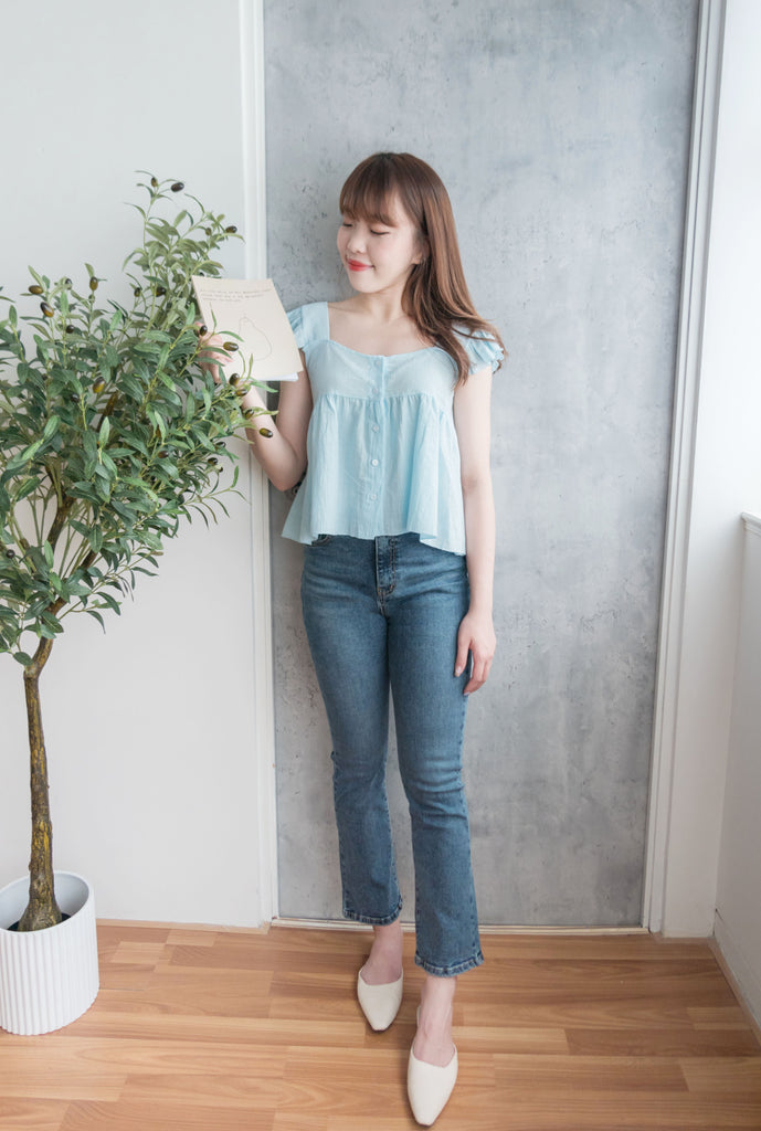 Ruffle 方領小袖高腰線, Blouse/ BU8831 (white sold out)