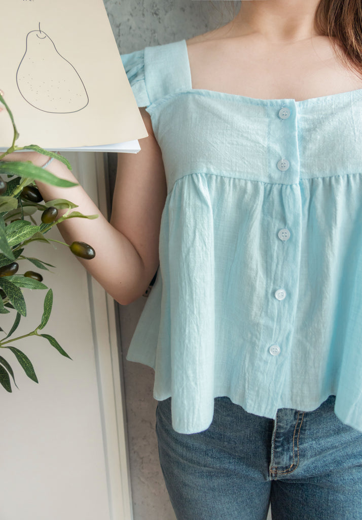 Ruffle 方領小袖高腰線, Blouse/ BU8831 (white sold out)