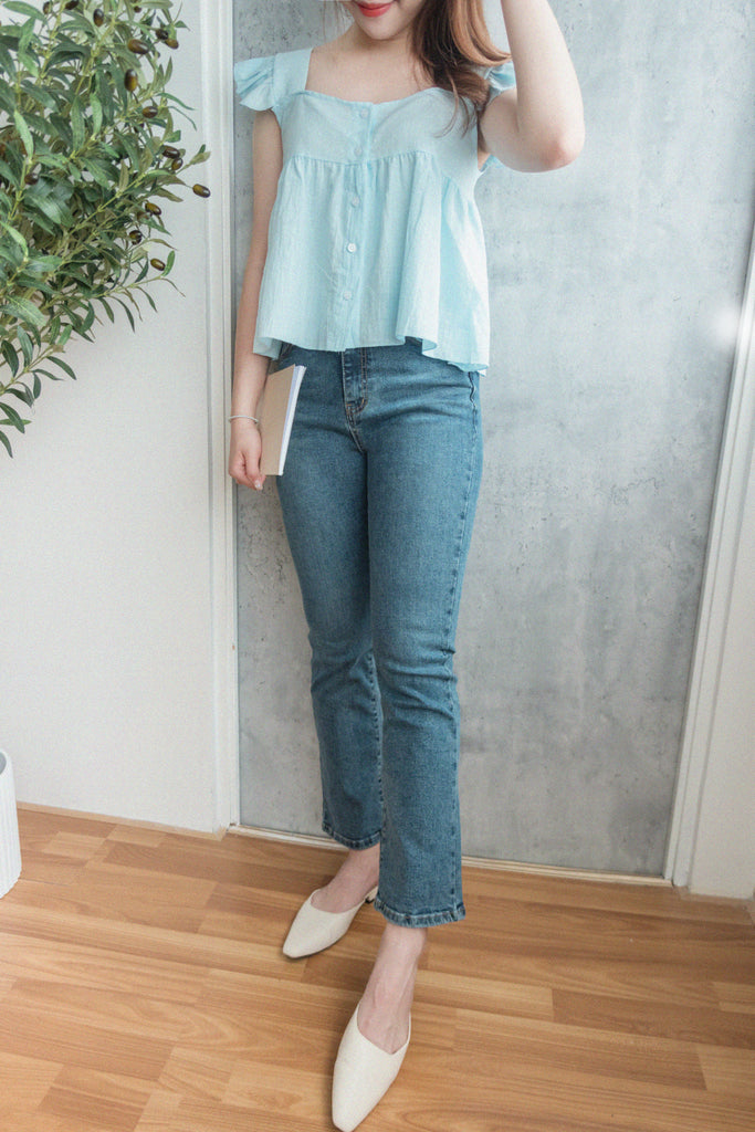 Ruffle 方領小袖高腰線, Blouse/ BU8831 (white sold out)