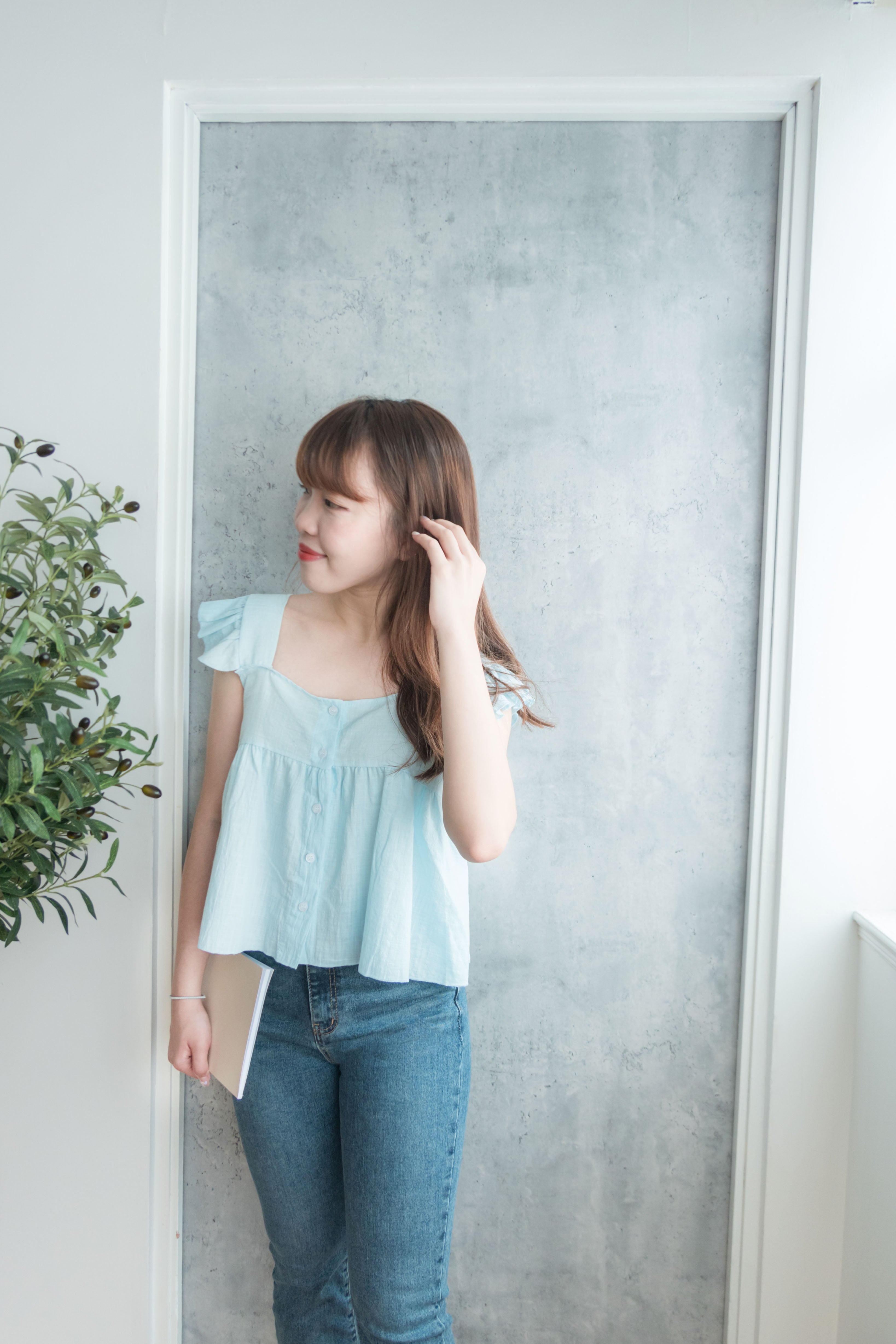 Ruffle 方領小袖高腰線, Blouse/ BU8831 (white sold out)