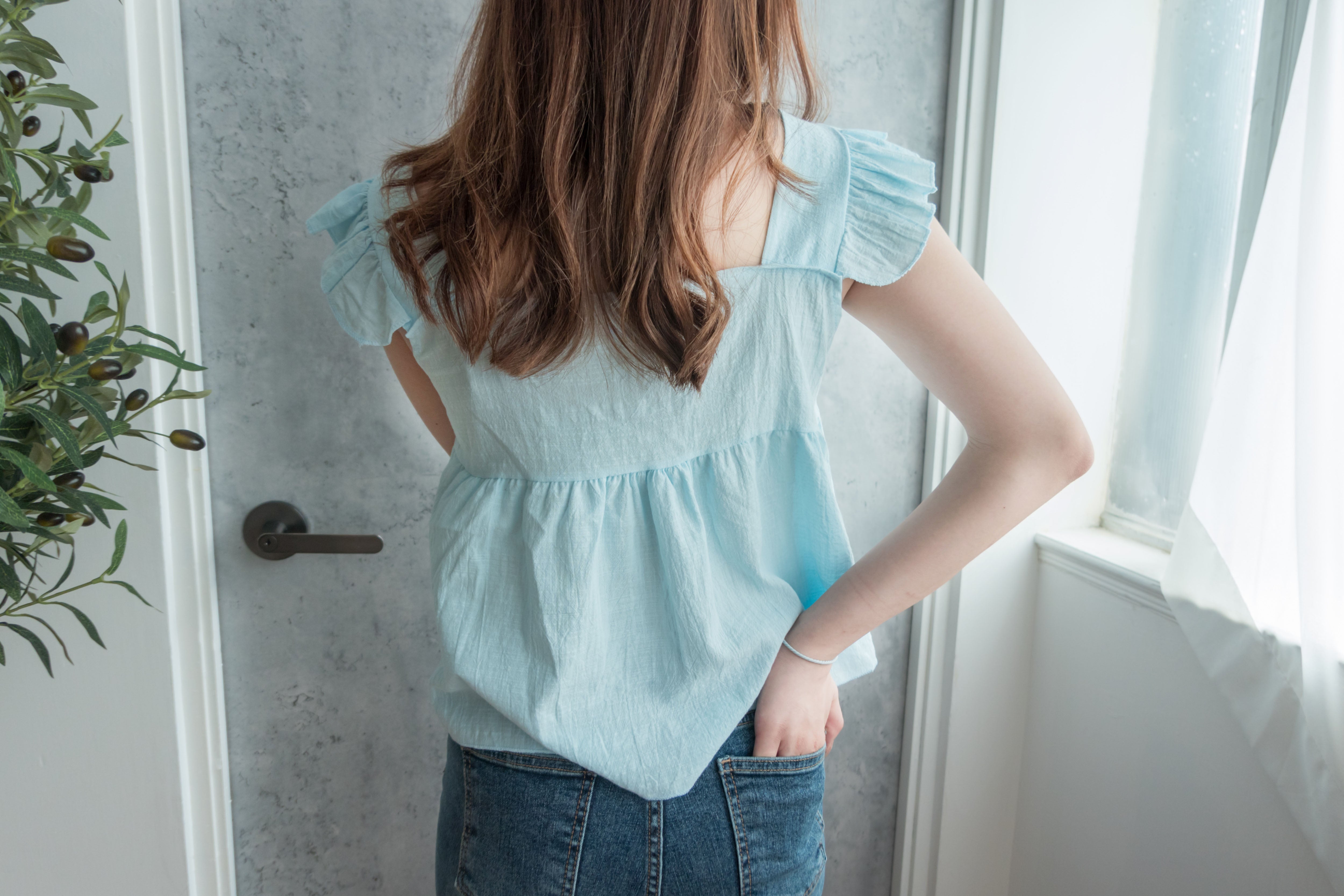 Ruffle 方領小袖高腰線, Blouse/ BU8831 (white sold out)