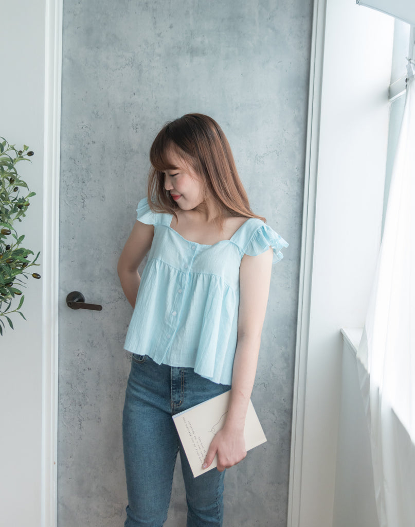 Ruffle 方領小袖高腰線, Blouse/ BU8831 (white sold out)