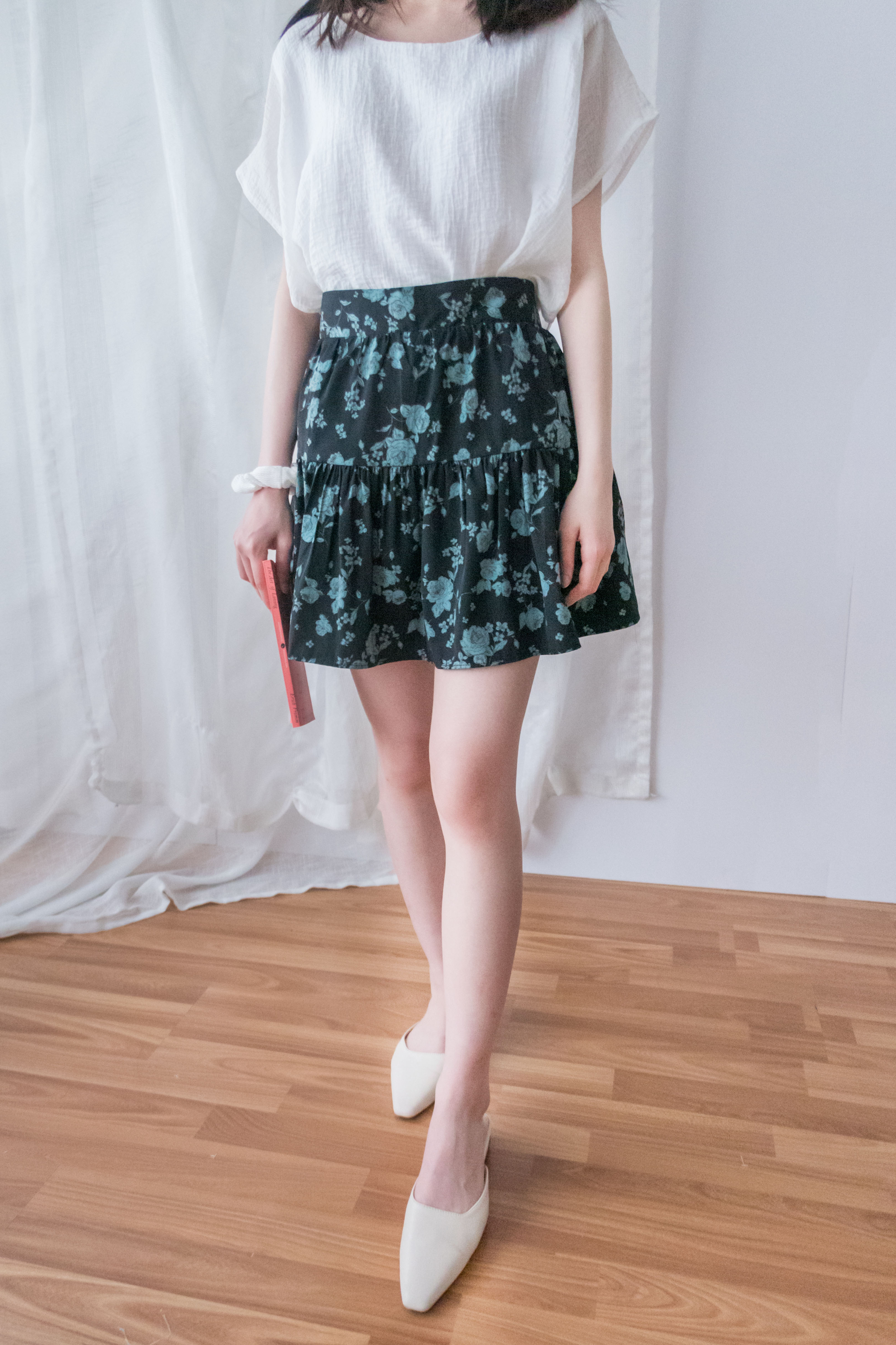 Lisianthus 黑色線條桔梗雙層傘裙(褲裡), Skirt/ SK8629