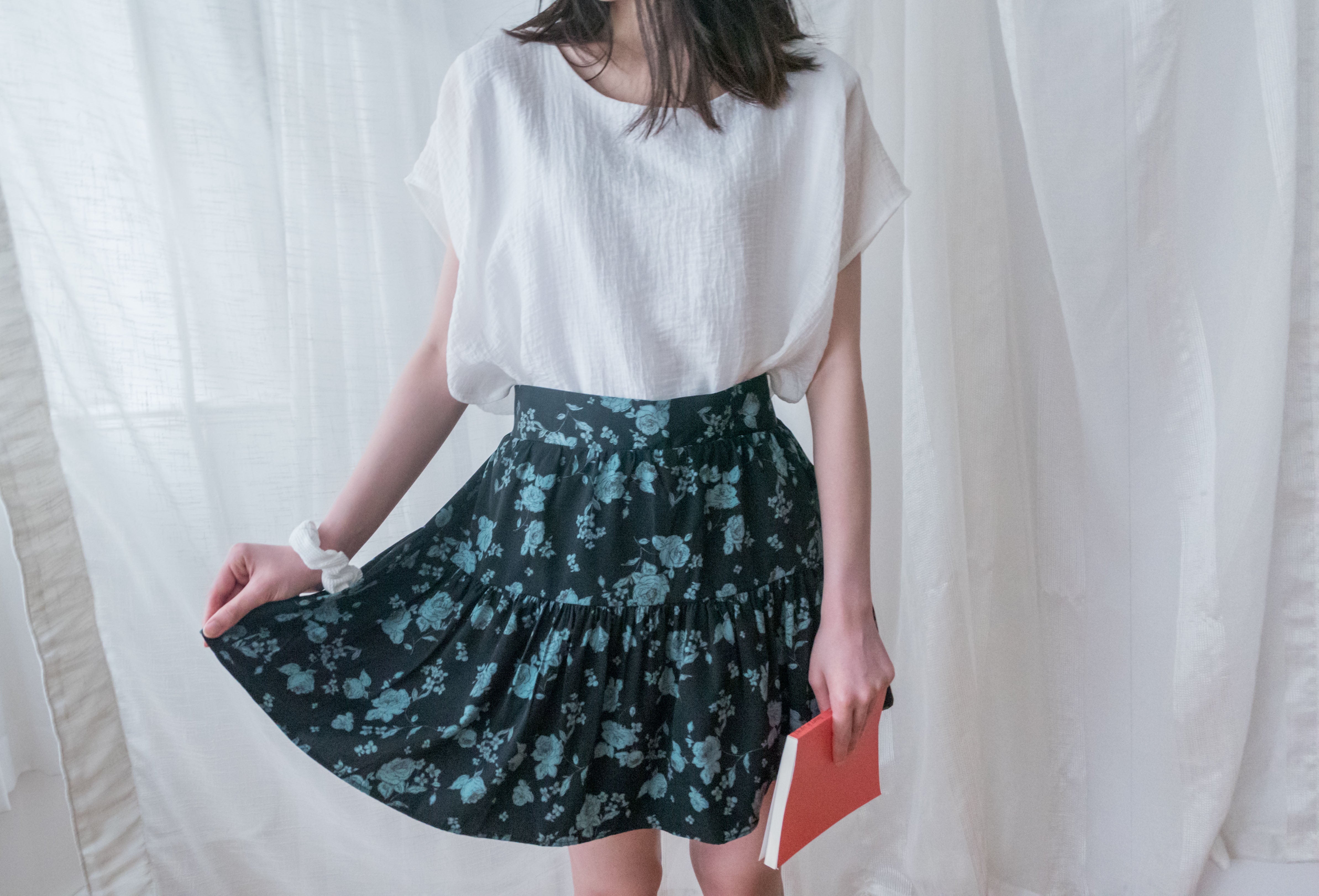 Lisianthus 黑色線條桔梗雙層傘裙(褲裡), Skirt/ SK8629