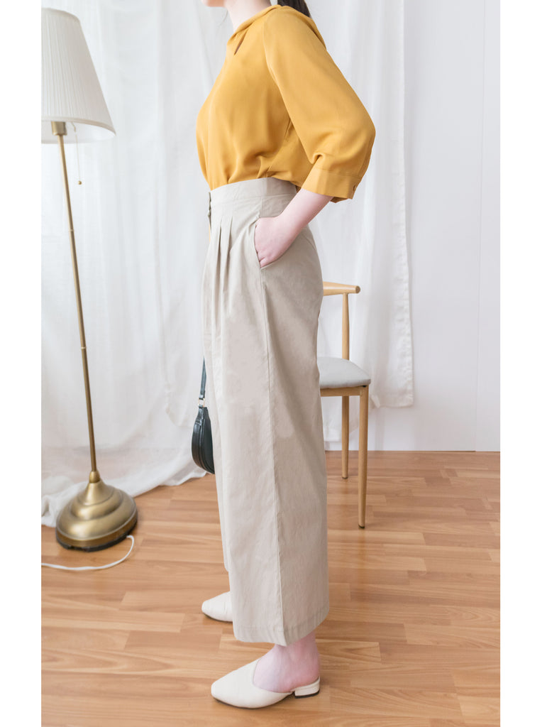 Mustard Twist 芥末黃開領扭紋帶雪紡上衣, Blouse/ BU8838