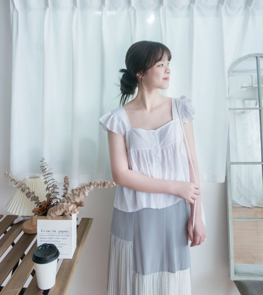 Ruffle 方領小袖高腰線, Blouse/ BU8831 (white sold out)