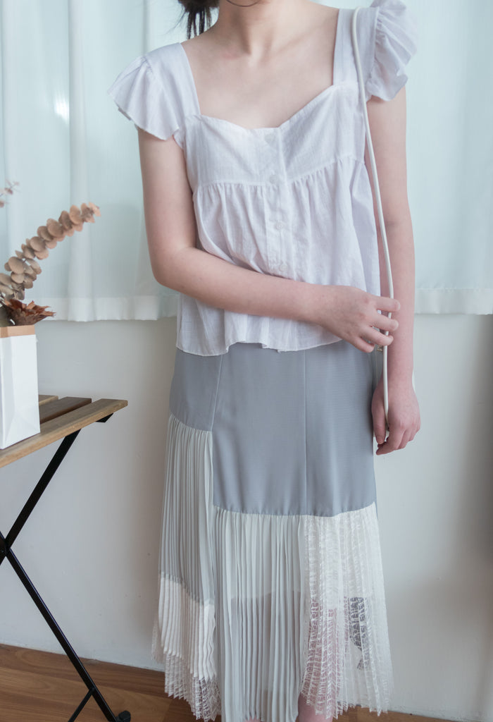 Ruffle 方領小袖高腰線, Blouse/ BU8831 (white sold out)
