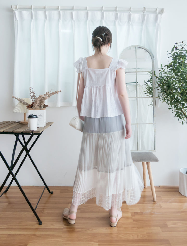 Ruffle 方領小袖高腰線, Blouse/ BU8831 (white sold out)