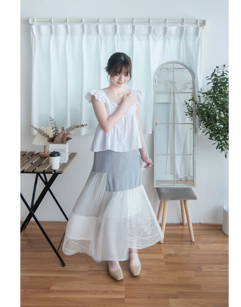 Ruffle 方領小袖高腰線, Blouse/ BU8831 (white sold out)