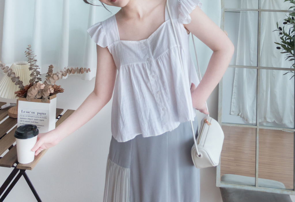 Ruffle 方領小袖高腰線, Blouse/ BU8831 (white sold out)
