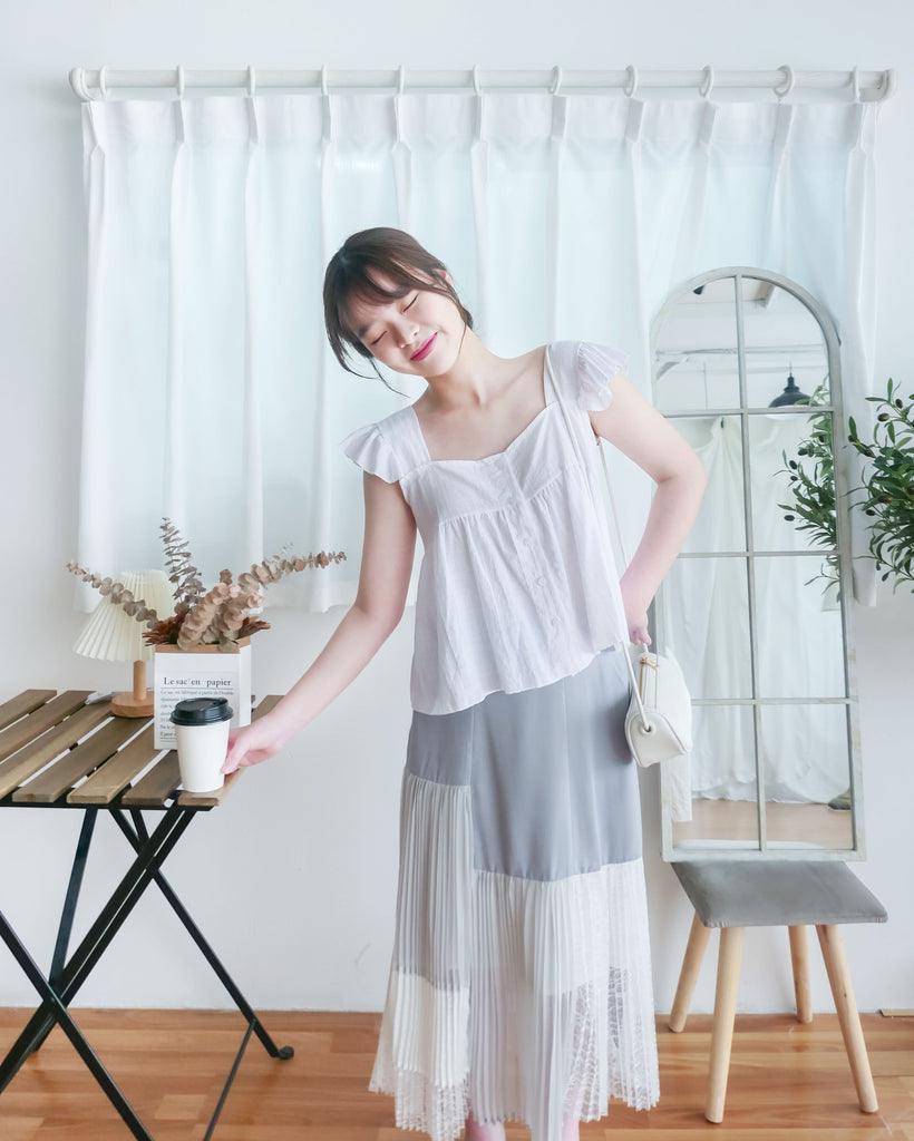 Ruffle 方領小袖高腰線, Blouse/ BU8831 (white sold out)