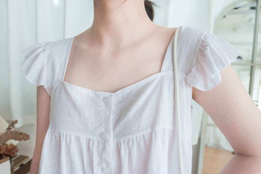 Ruffle 方領小袖高腰線, Blouse/ BU8831 (white sold out)