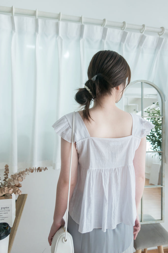 Ruffle 方領小袖高腰線, Blouse/ BU8831 (white sold out)