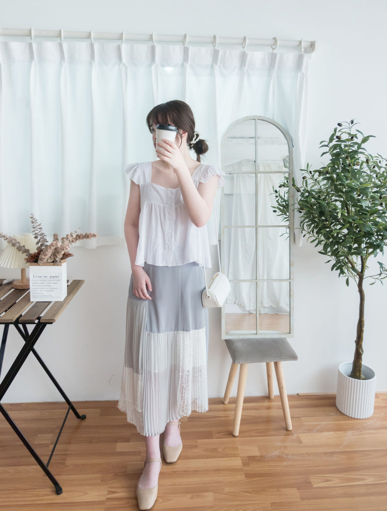 Ruffle 方領小袖高腰線, Blouse/ BU8831 (white sold out)