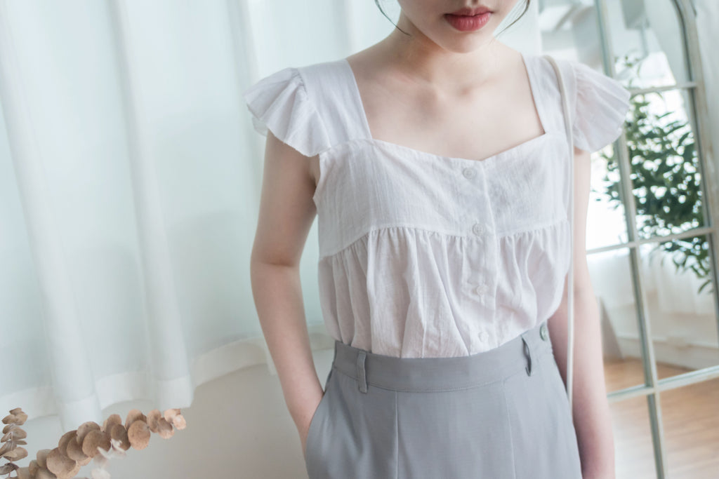 Ruffle 方領小袖高腰線, Blouse/ BU8831 (white sold out)