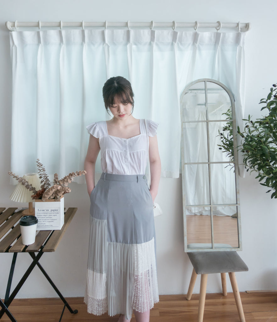 Ruffle 方領小袖高腰線, Blouse/ BU8831 (white sold out)