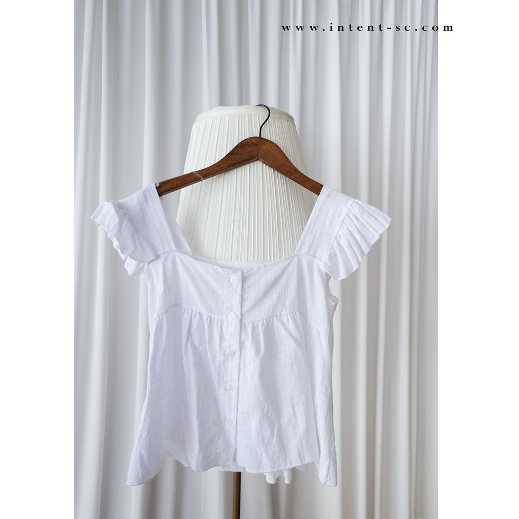 Ruffle 方領小袖高腰線, Blouse/ BU8831 (white sold out)