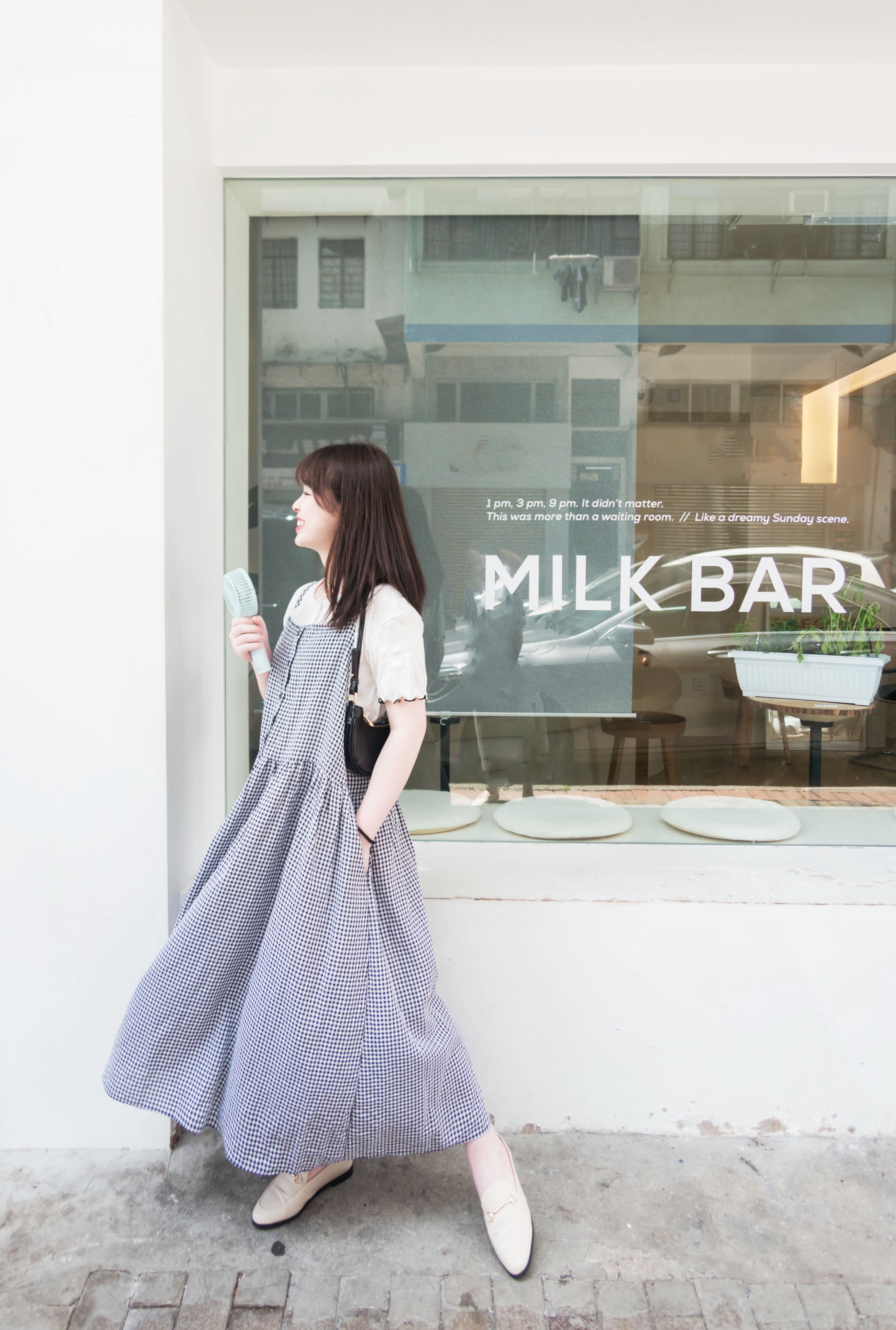 Check 飄逸格子假修腰口袋吊帶裙, Dress/ DS9102