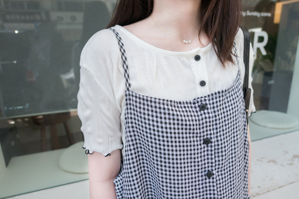 Check 飄逸格子假修腰口袋吊帶裙, Dress/ DS9102