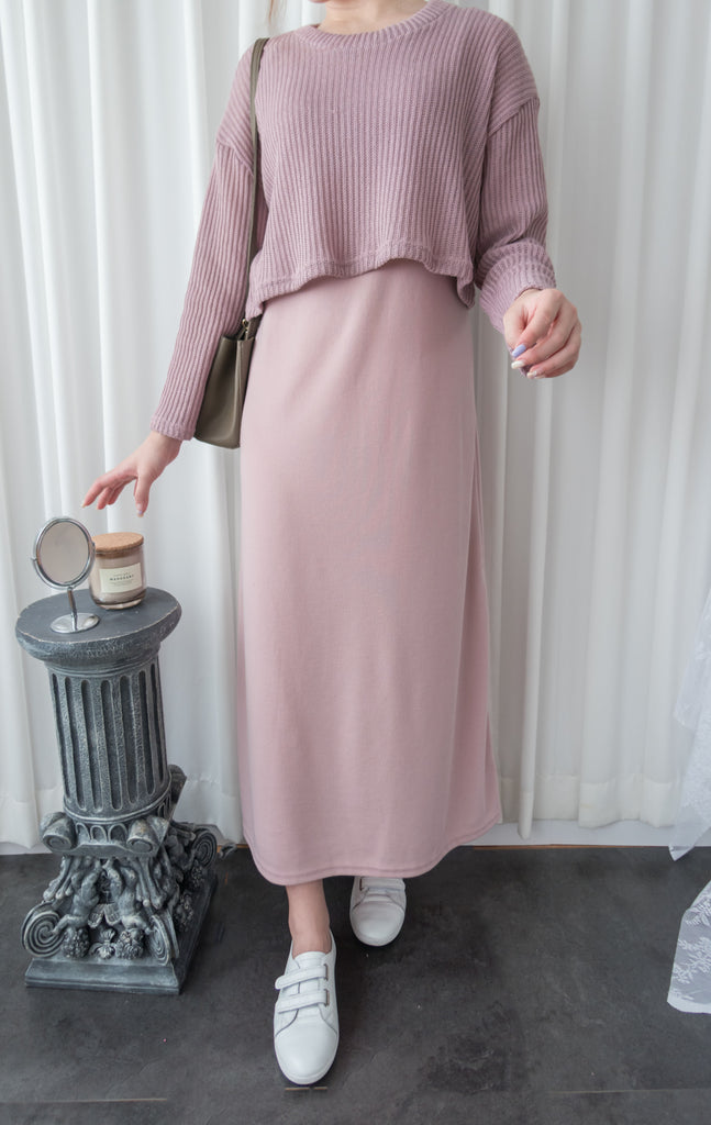 Cherish Knit 粉色短針織背心裙兩件套, SET/ DS9109