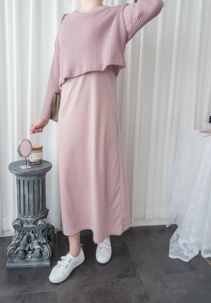 Cherish Knit 粉色短針織背心裙兩件套, SET/ DS9109