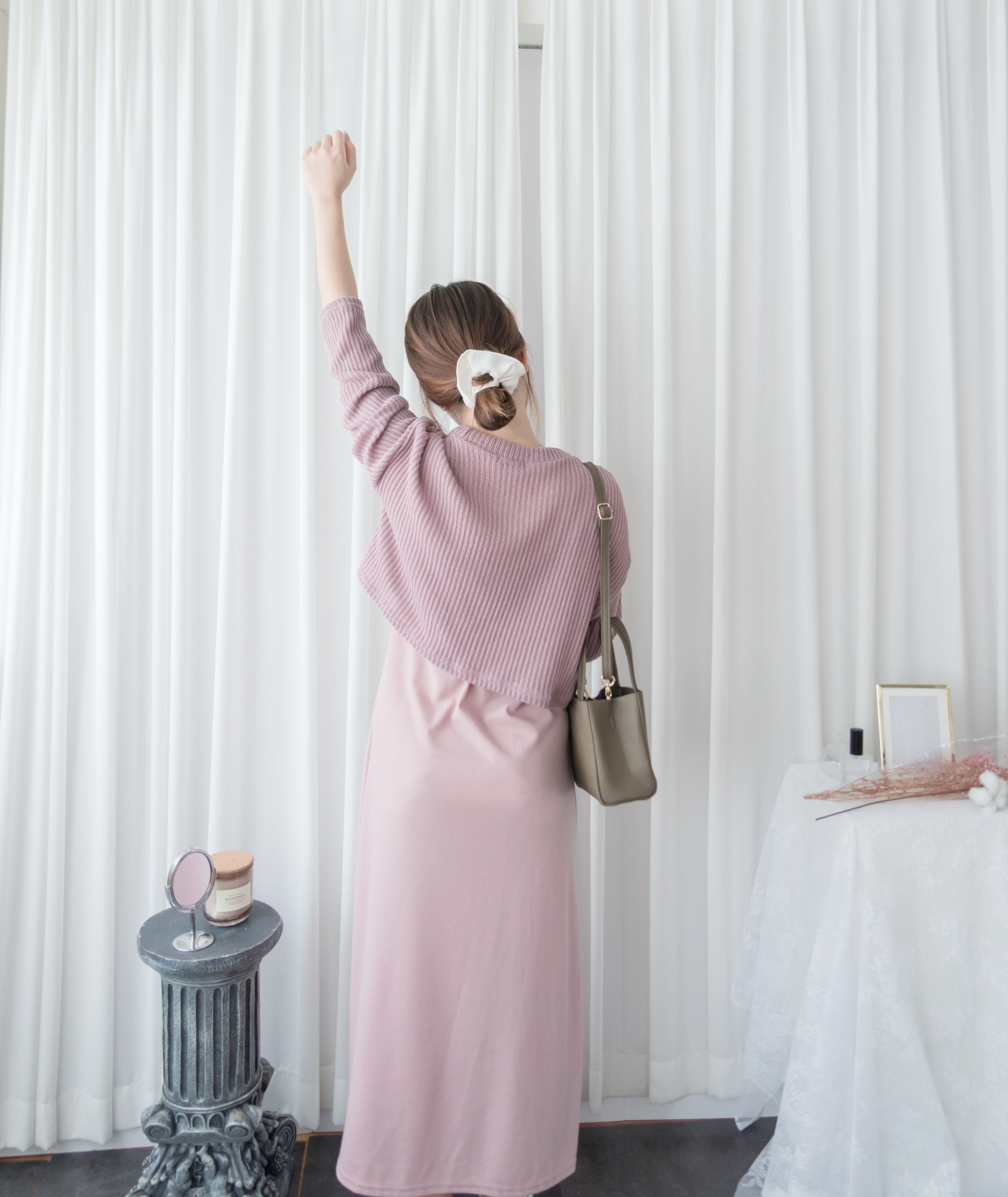 Cherish Knit 粉色短針織背心裙兩件套, SET/ DS9109