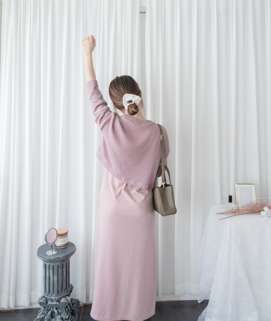 Cherish Knit 粉色短針織背心裙兩件套, SET/ DS9109