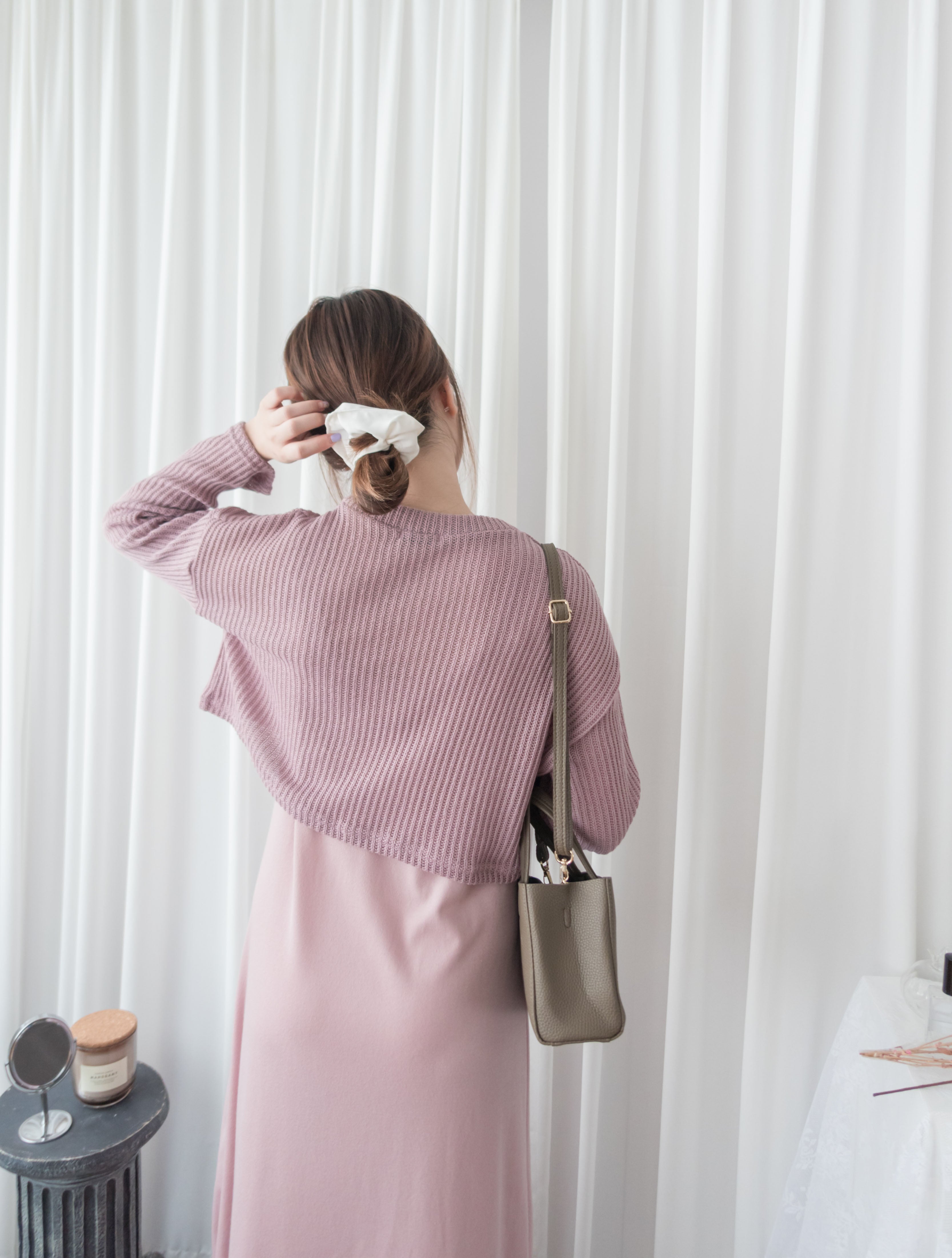 Cherish Knit 粉色短針織背心裙兩件套, SET/ DS9109