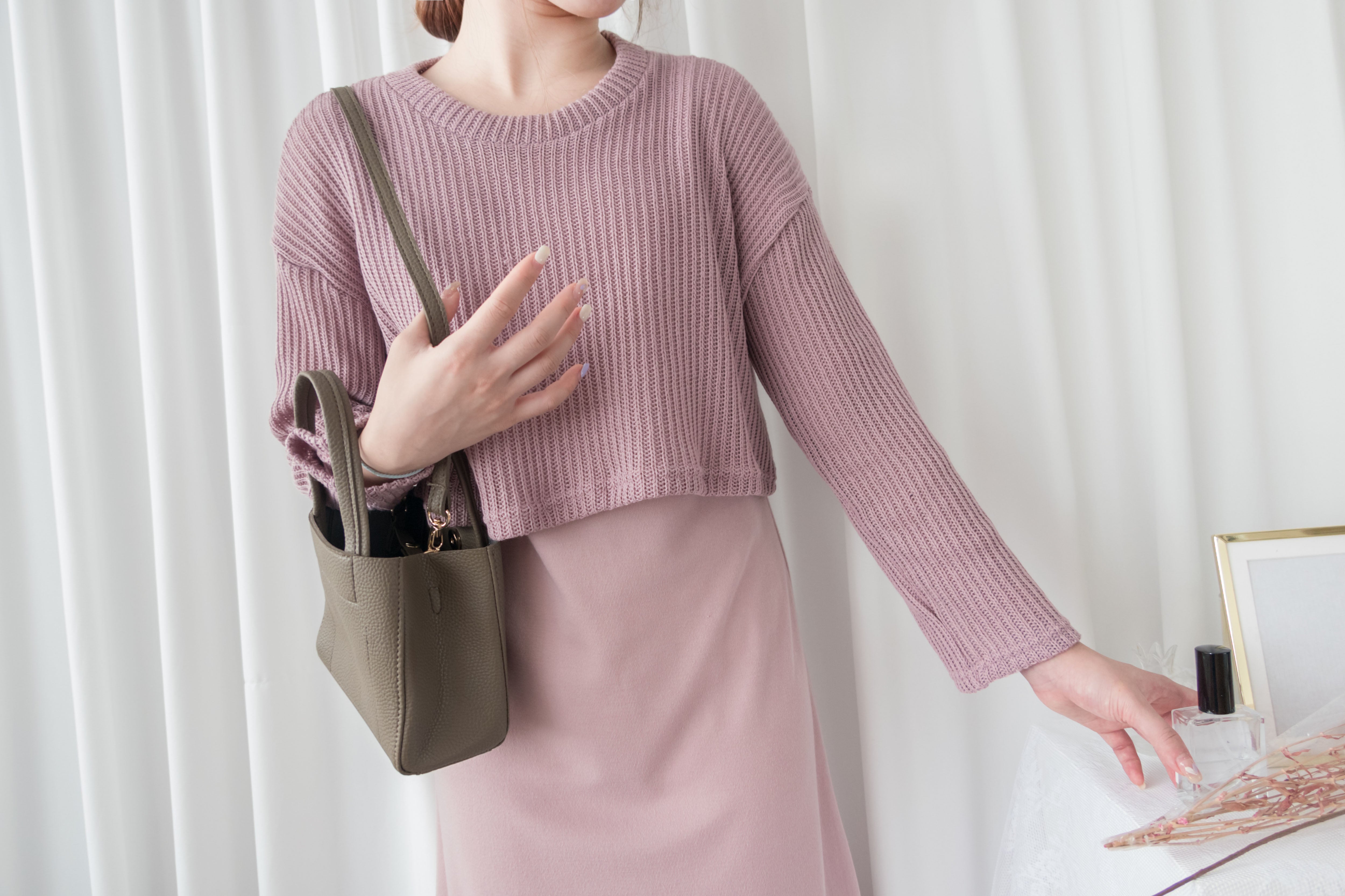 Cherish Knit 粉色短針織背心裙兩件套, SET/ DS9109