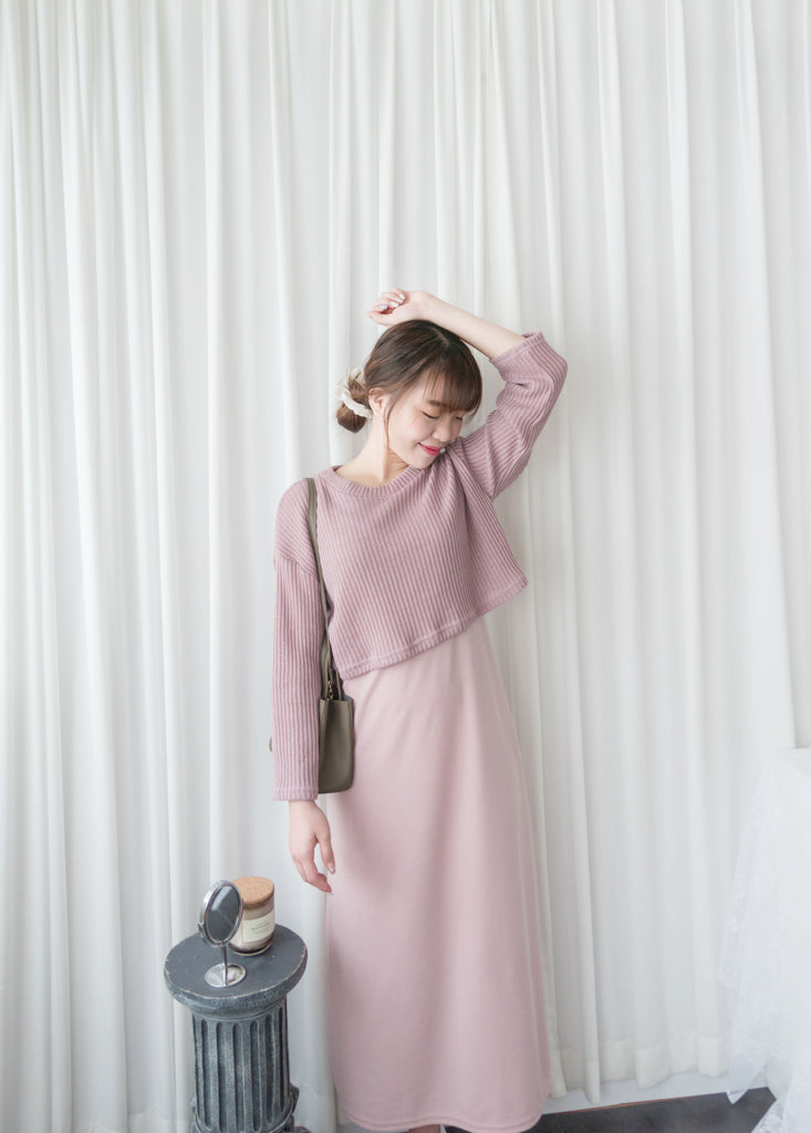 Cherish Knit 粉色短針織背心裙兩件套, SET/ DS9109