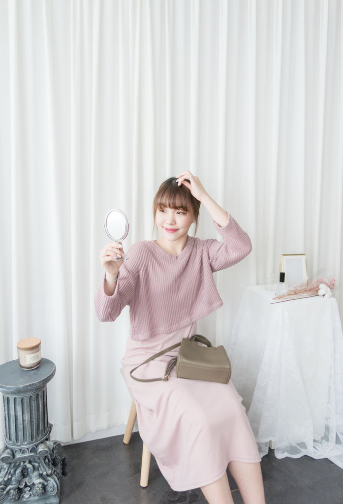 Cherish Knit 粉色短針織背心裙兩件套, SET/ DS9109