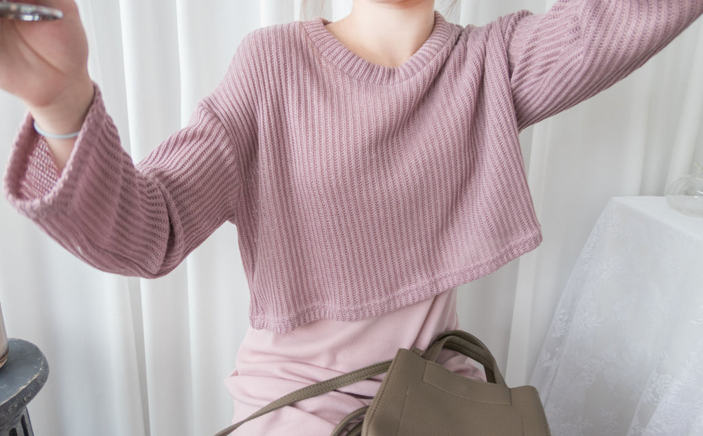 Cherish Knit 粉色短針織背心裙兩件套, SET/ DS9109