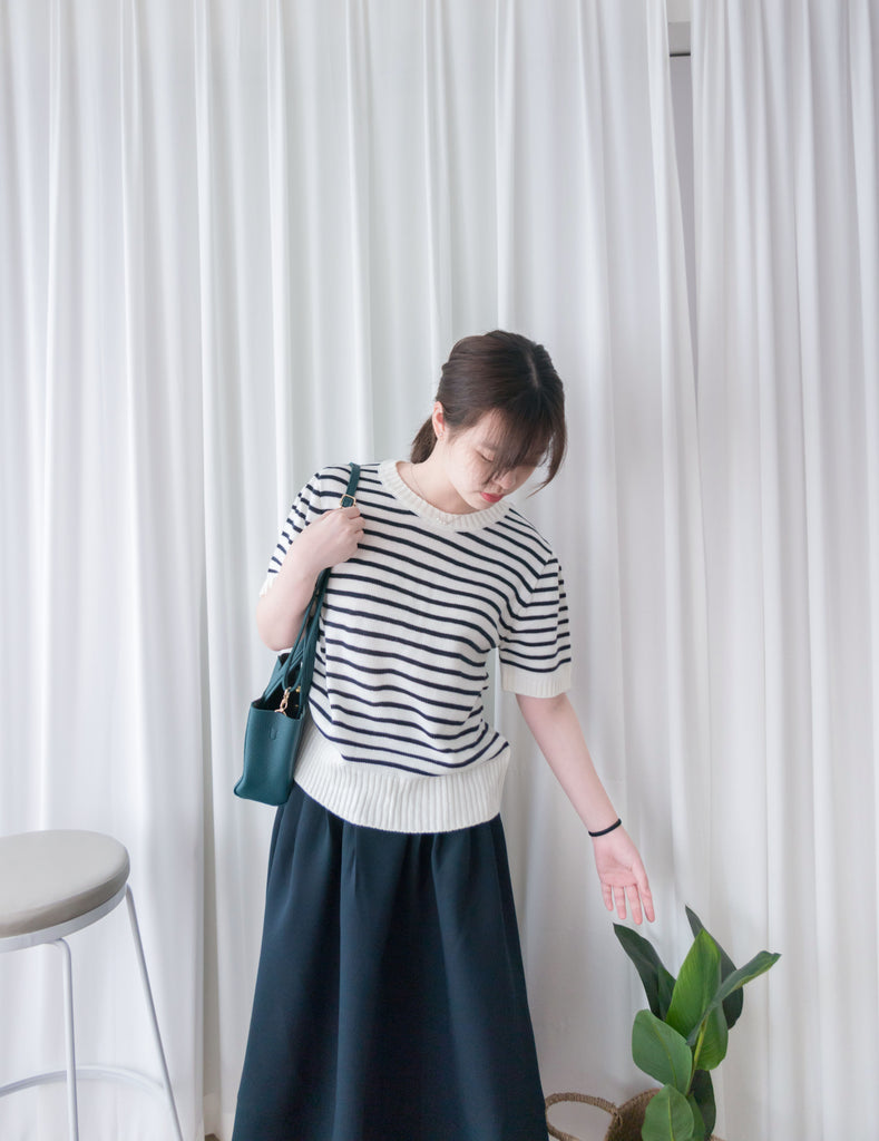Stripe Knit 圓領短袖條緻針織上衣, Top/ TP8788 (Black Sold Out)