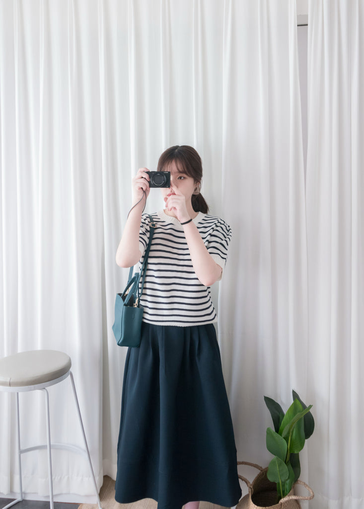 Stripe Knit 圓領短袖條緻針織上衣, Top/ TP8788 (Black Sold Out)